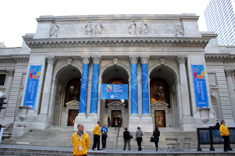 Custom Banners produced by National Flag & Display for NBC News Education Nation on the New York Public Library on 42nd Street in NYC.