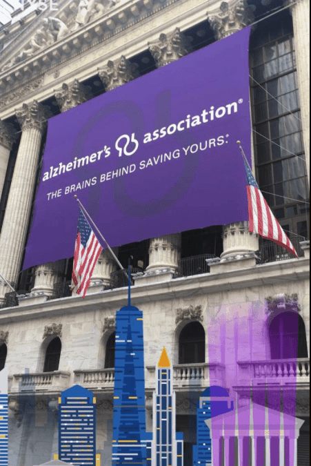 National Flag & Display produces Custom Banners at the New York Stock Exchange for the Alzheimer’s Association