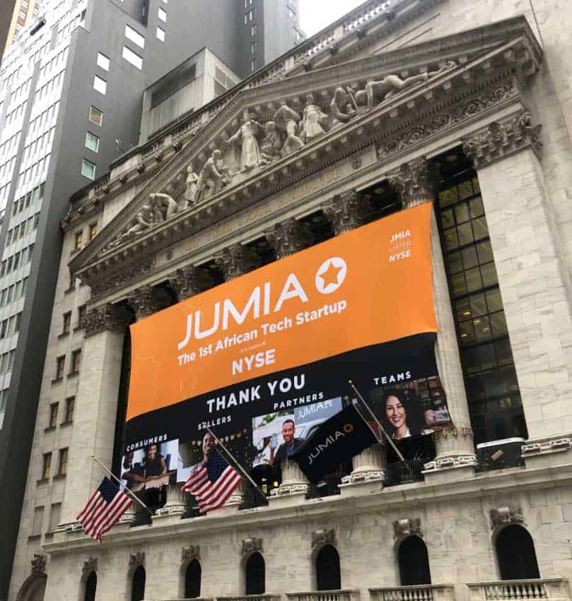 Natonal Flag and Display produces the Custom Banners at the New York Stock Exchange for the Initial Public Offering of Jumia.