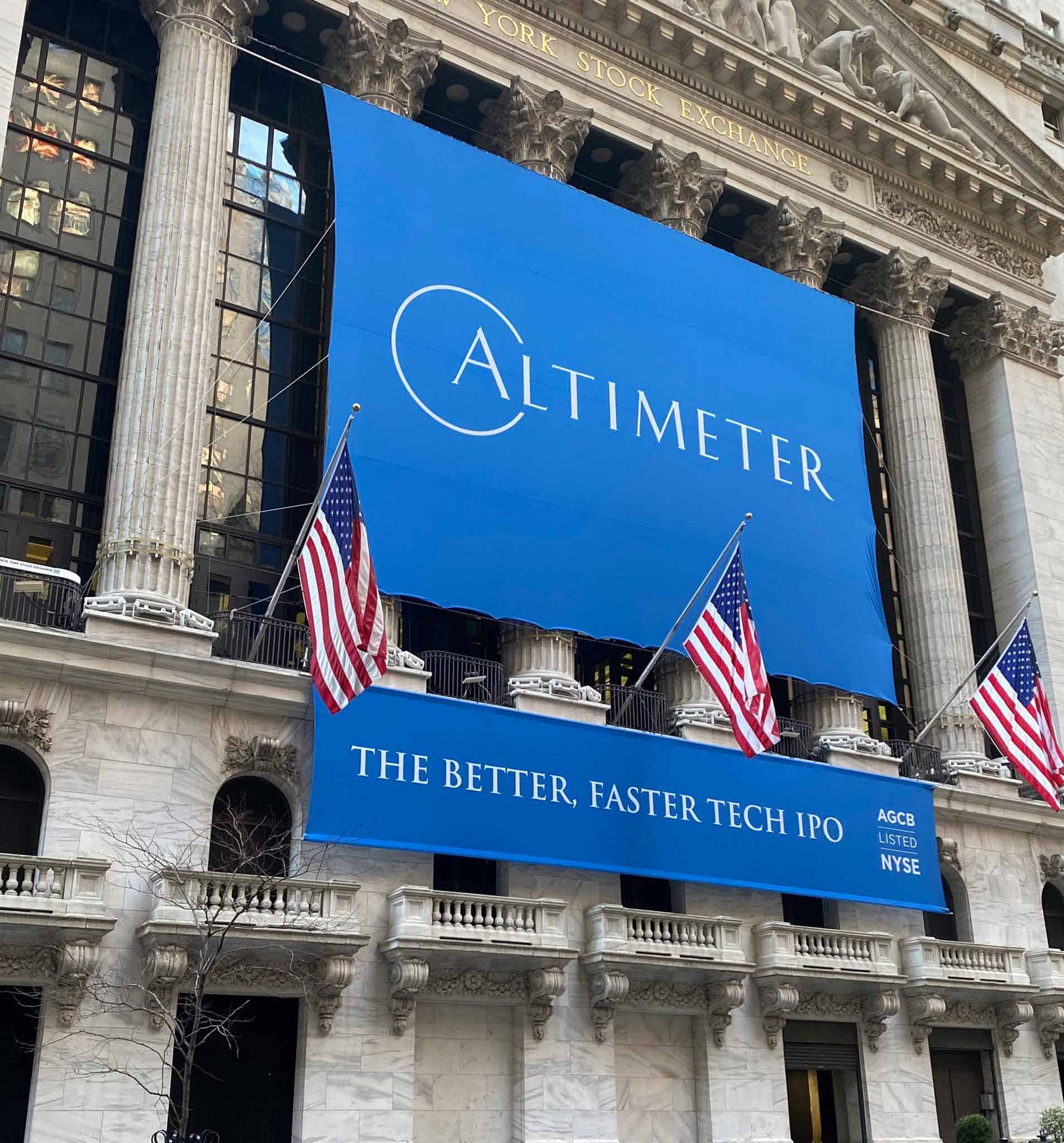 National Flag and Display produces the Custom Banners at the New York Stock Exchange for the Initial Public Offering of Altimeter.