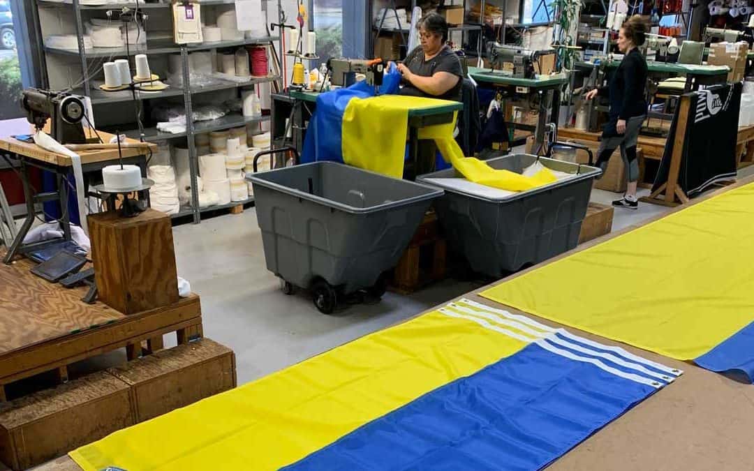 National Flag and Display produces Ukrainian Flags at their New Jersey manufacturing facility.