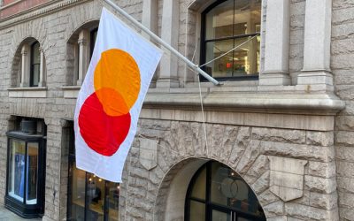 Mastercard headquarters custom appliquéd flag and outrigger pole by National Flag and Display